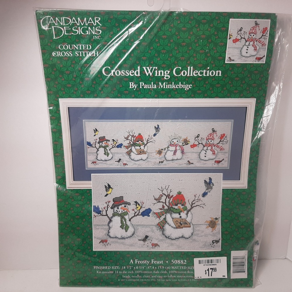 Winter Snowmen and Birds Counted Cross Stich Kit "A Frosty Feast" 18.5" X 6.25"